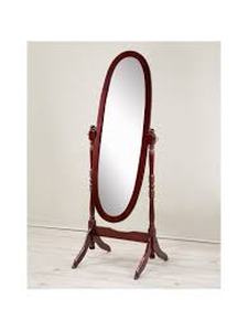 lot 20917 image: traditional freestanding cherry-finish wood oval cheval floor mirror