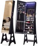 YOKUKINA Mirror Jewelry Cabinet Standing, Large Storage Jewelry Armoire, Full-Length Frameless Mirror with Jewelry Storage, 12 LED Lockable Standing Jewelry Organizer (Black)