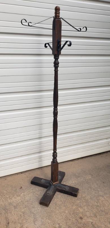 lot 14 image: Wood & Metal Tall PorchPatio Plant Hanger Stand - 72in T x 26in W