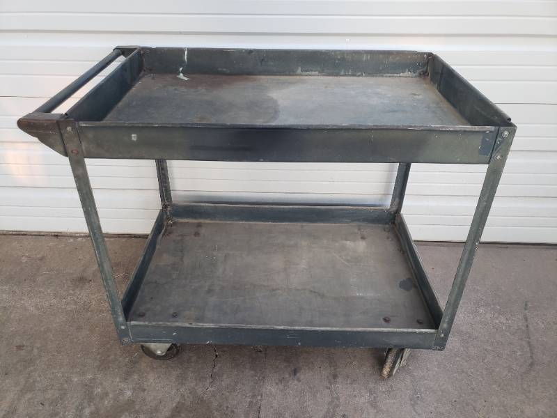 lot 54 image: Metal Shop Cart on Wheels with Under Shelf - 10in L x 25in W x 33in T