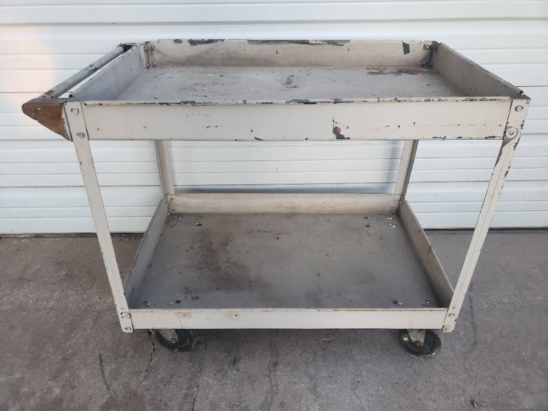 lot 56 image: Metal Shop Cart on Wheels with Under Shelf - 10in L x 25in W x 33in T