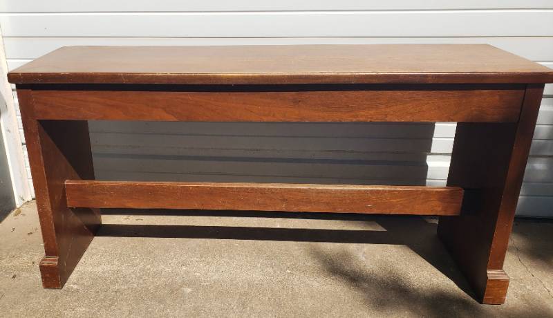 lot 9 image: Vintage Extra Large Hardwood Bench with Framed Panel Ends & Under Seat Storage - With Hinged Seat Lid - 49.5in L x 15in W x 24in T