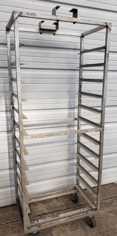 lot 172 image: Commercial Kitchen Aluminum Sheet Pan Rack on Casters - 28.5in W x 18in D x 73in T