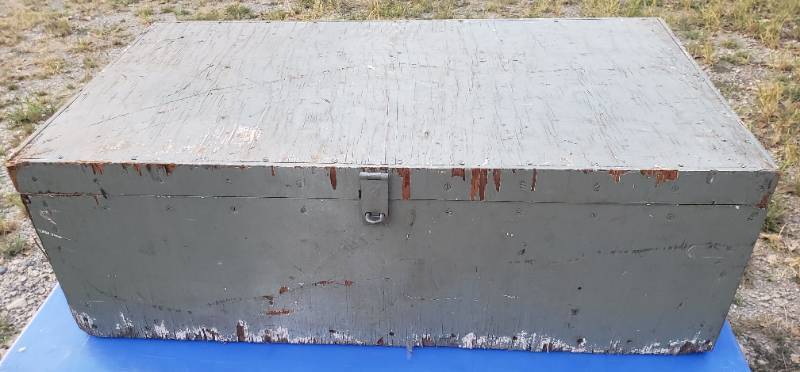 lot 45 image: Custom Wood Tool Storage Locker with Metal Lock Clasp & Steel End Handles - 42in L x 24in W x 15in T