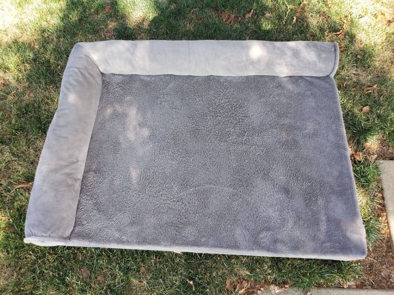 lot 61 image: Extra Large Foam Cushioned Dog Bed with RemovableCleanable Grey Plush Cover - 53in L x 40in W x 9in T
