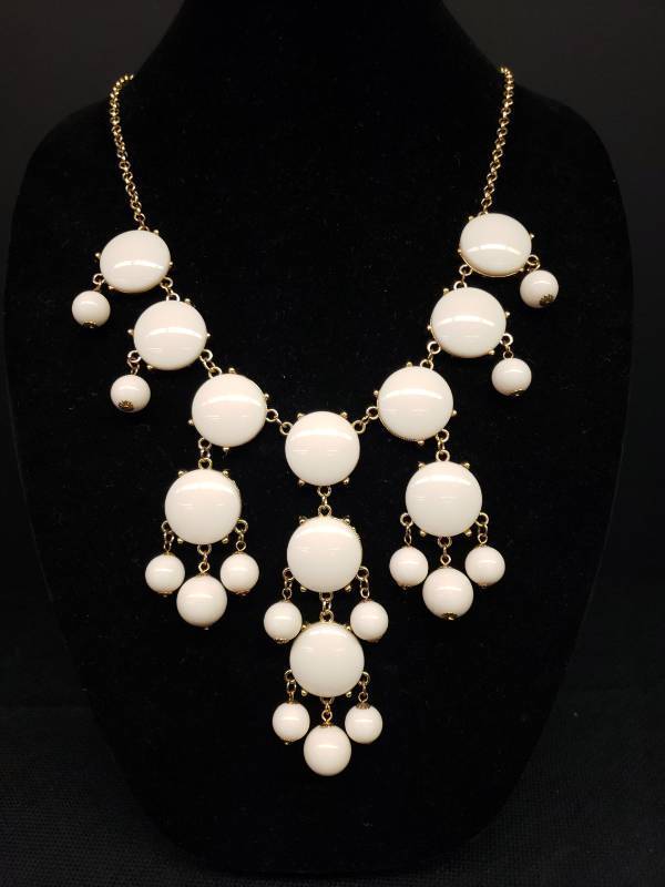 lot 188 image: Park Lane Jewelry Gold Tone & Cream Color Multi Cabochon Bead Bib Necklace - Adjustable Length - with StorageTravel Pouch - 26in L
