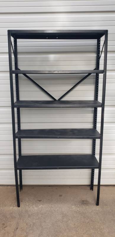 lot 24 image: Black Metal 5 Shelf Storage Unit - 37in W x 12in D x 72in T