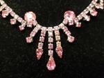 Vintage 1950's -1960's Silver Metal & Pink Rhinestone Estate Statement Necklace: Dangle/Drop Design with Hook Clasp - 16in L