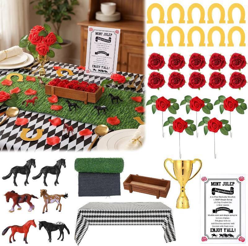 lot 1034 image: Riceshoot 36-Pc Derby Party Table Decorations Set, Horse Racing Decor
