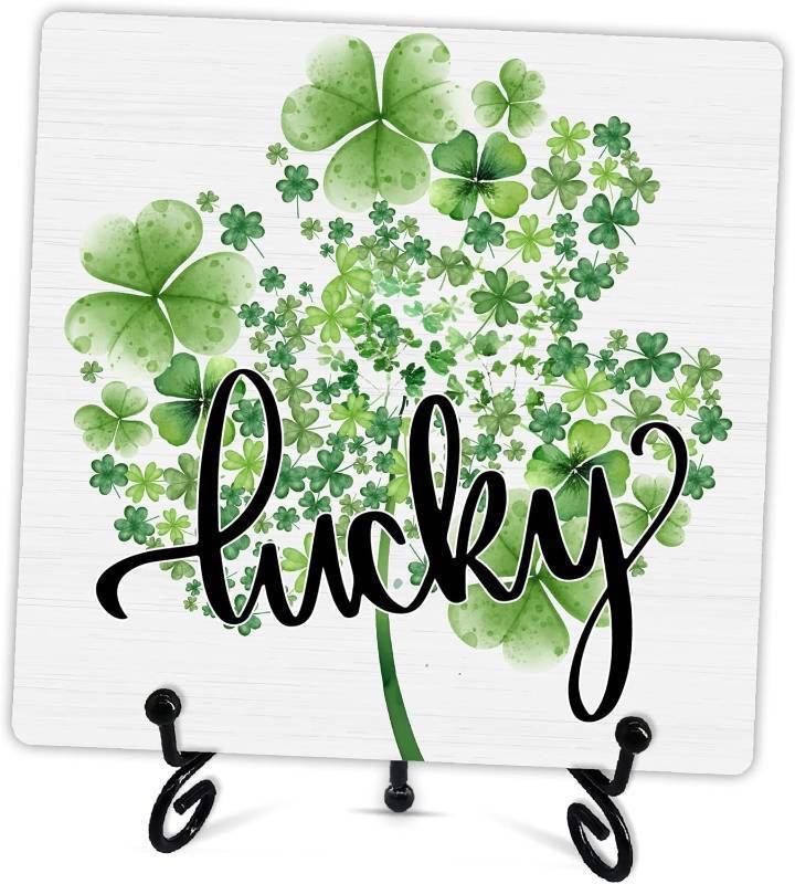 lot 1152 image: 4 Pack St. Patricks Day Decorative Sign Four-Leaf Clover Spring Decor A28