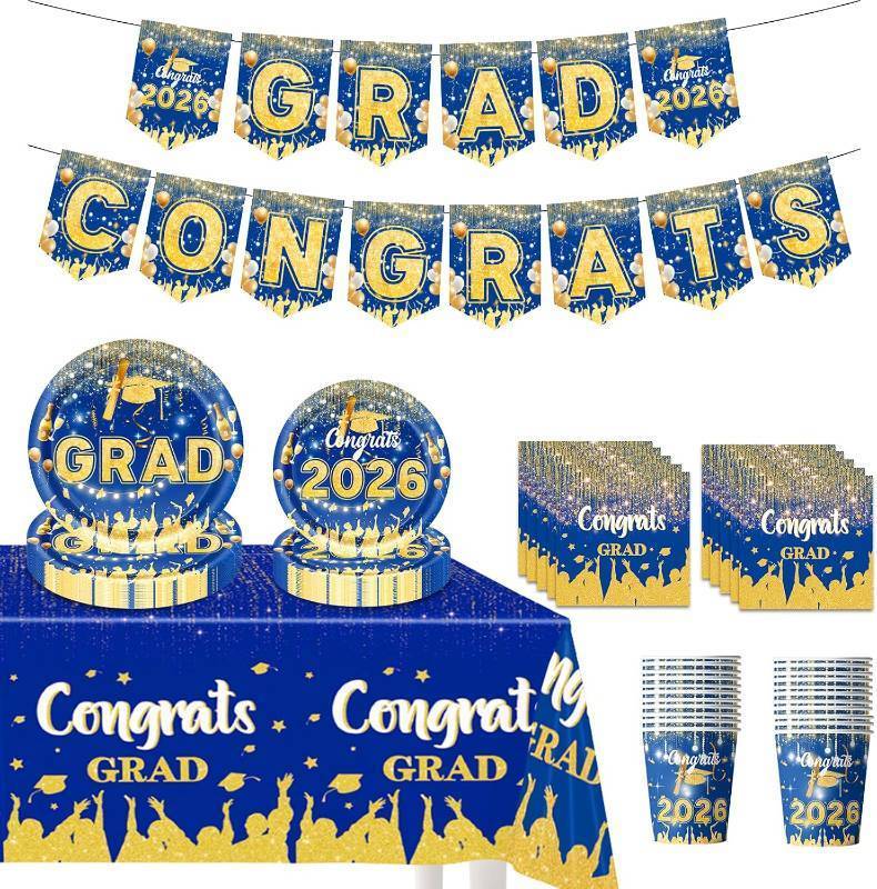lot 1349 image: Graduation Party Decorations 2026 Tableware Set with Congrats Banner Blue