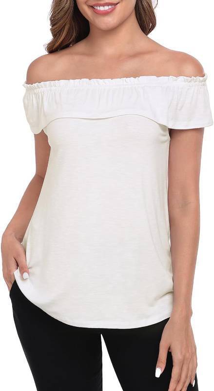 lot 1520 image: HDE Womens Off-Shoulder Ruffle Tops Convertible Sleeveless Blouse Small