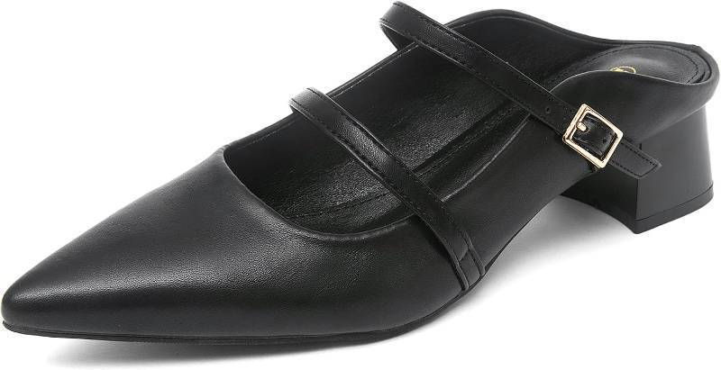 lot 1555 image: NEWBELLA Womens Pointed Toe Mules with Adjustable Strap, Block Heel 7.5