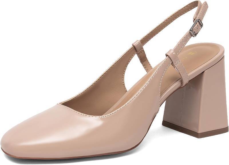 lot 1626 image: NEWBELLA Mary Jane Slingback Pumps, Patent, Square Toe, Adjustable Strap Black 1