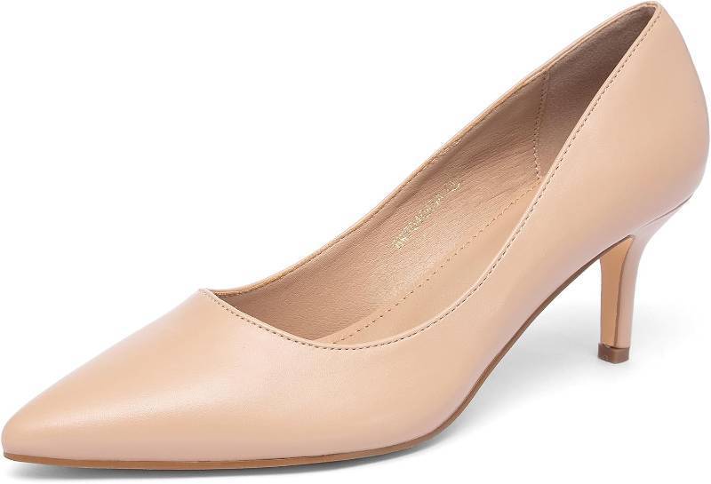 lot 1628 image: NEWBELLA Pointed Toe Kitten Heels, Closed-Toe Low Heel Pumps, Work Shoes 6
