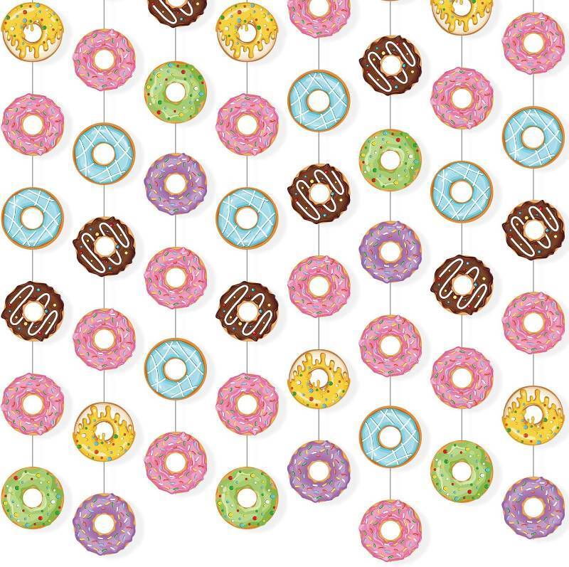 lot 1656 image: 8 Pieces Donut Party Banner Kit - Hanging Swirl Paper Cutouts Garland