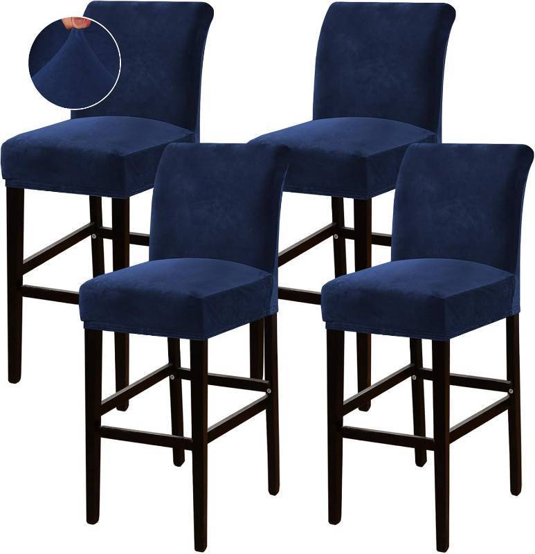 lot 12312 image: Turquoize Bar Stool Covers 4-Pack with Backs, Navy Velvet, Soft High-Back