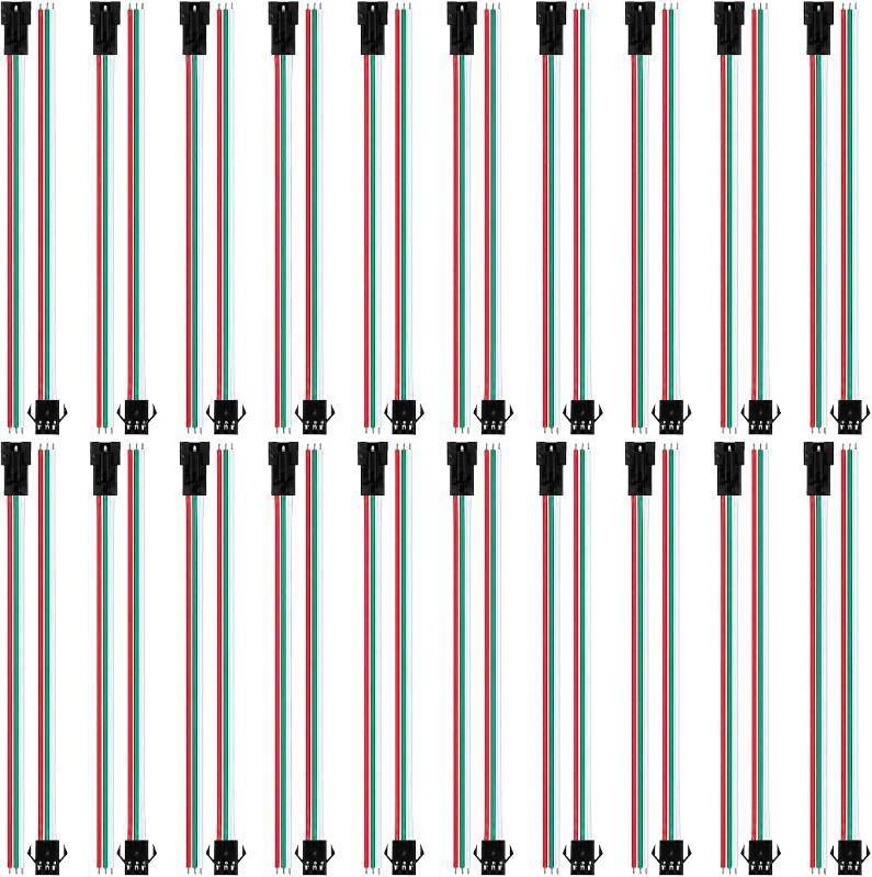 lot 12620 image: 20 Pairs 15cm 20AWG JST SM 3-Pin LED Strip Connector, for WS2812WS2811