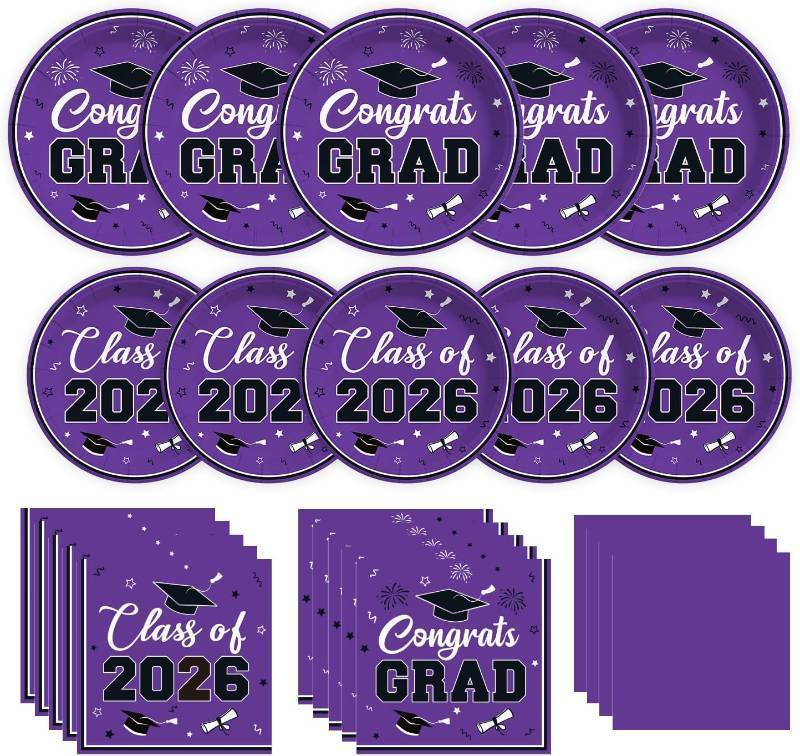 lot 12897 image: Graduation Decorations 2026 - Plates & Napkins for 50 Guests, Green