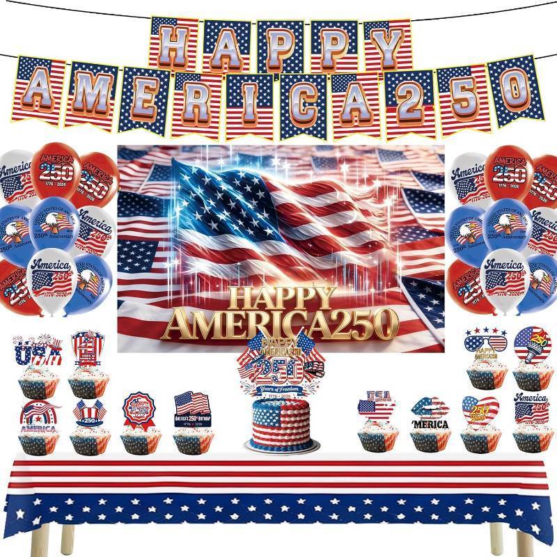 lot 13025 image: America 250th Party Decoration Kit July 4 Patriotic Banners, Balloons