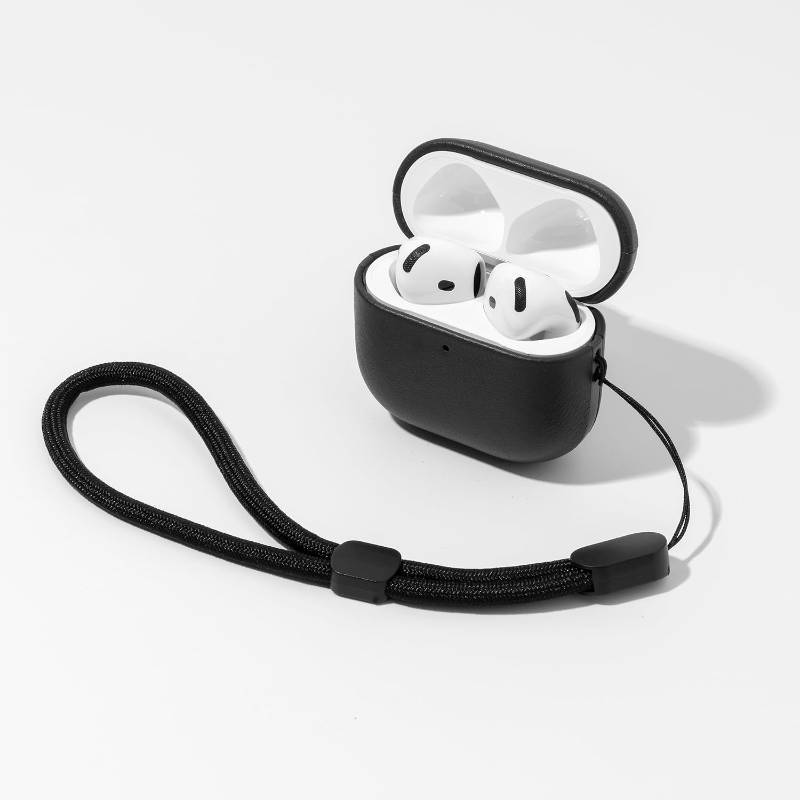 lot 13095 image: Leather Case for AirPods 4  Slim Hard Cover  Top Grain Leather  Black