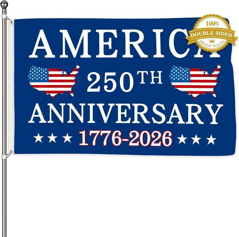 lot 20059 image: 250th Anniversary Flag 3x5 ft, Double-Sided, 3-Ply US Patriotic Decor