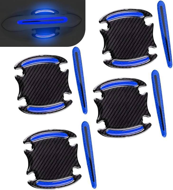 lot 20159 image: 8 Pcs Car Door Handle Scratch Protector, 3D Carbon Fiber Sticker (Blue)