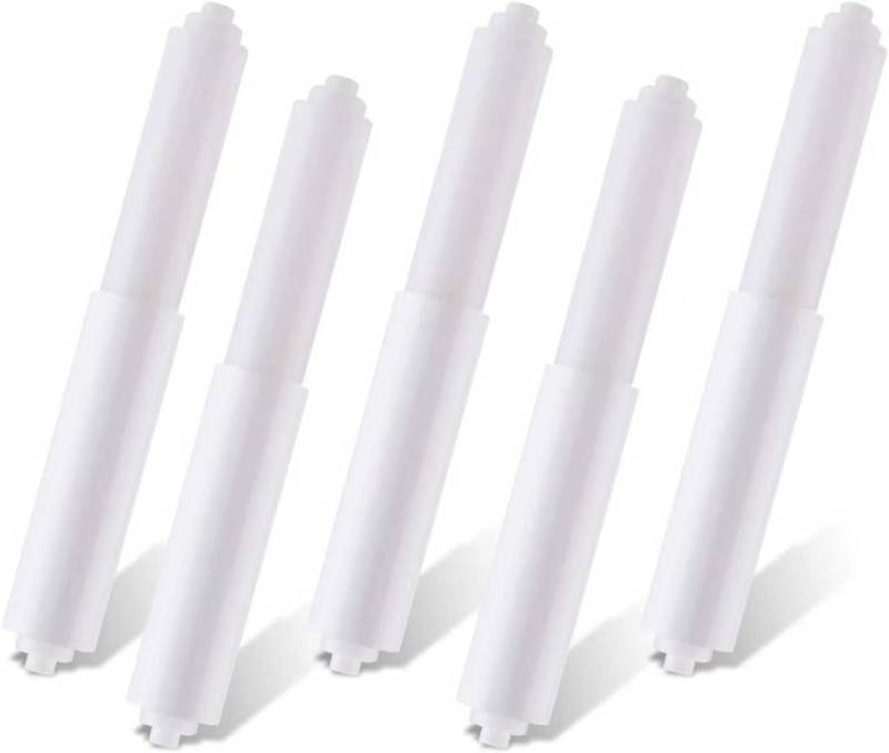 lot 20184 image: RARKVEN 5 Pack Toilet Paper Holder Spring Rod - Plastic, White
