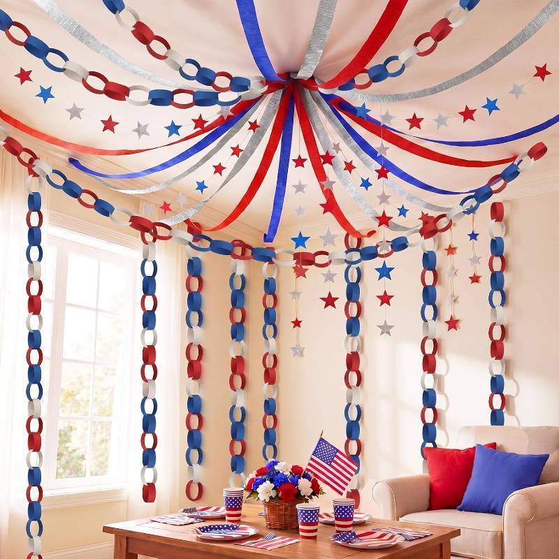 lot 20223 image: Colarr 4th of July Set, 300 Red White Blue Paper Chains, 6 Garlands