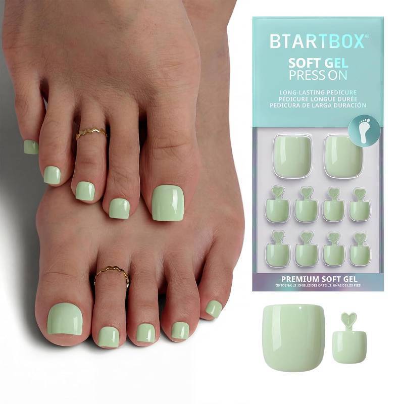 lot 20724 image: BTArtbox Press On Toenails, 30Ct, Pastel Green, 2 Weeks Wear Kit