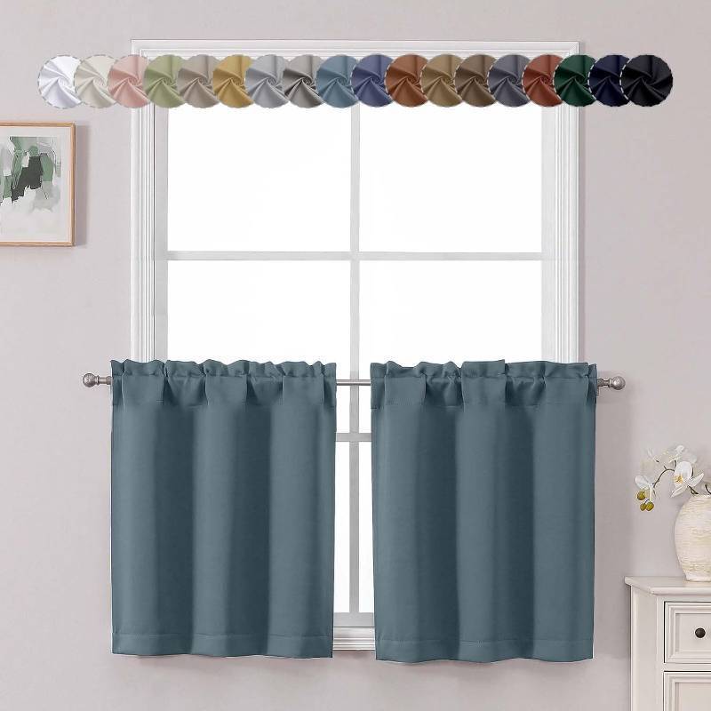 lot 20906 image: Chyhomenyc Stone Blue Short Blackout Curtains 30x24 in, 2 Pcs