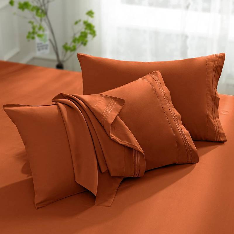 lot 20995 image: Aormenzy Microfiber Pillow Cases, Burnt Orange, Set of 2, 20x26, 1800TC