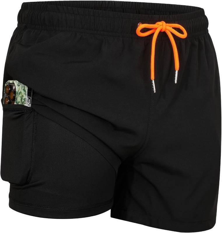lot 11021 image: JOYSON Mens Swim Trunks with Compression Liner Quick-Dry 5 Beach Shorts Large