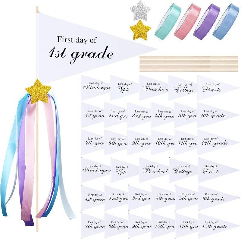 lot 2139 image: TaoBary 34-Pack First & Last Day Pennant Flags Kit, DIY Back-to-School Signs