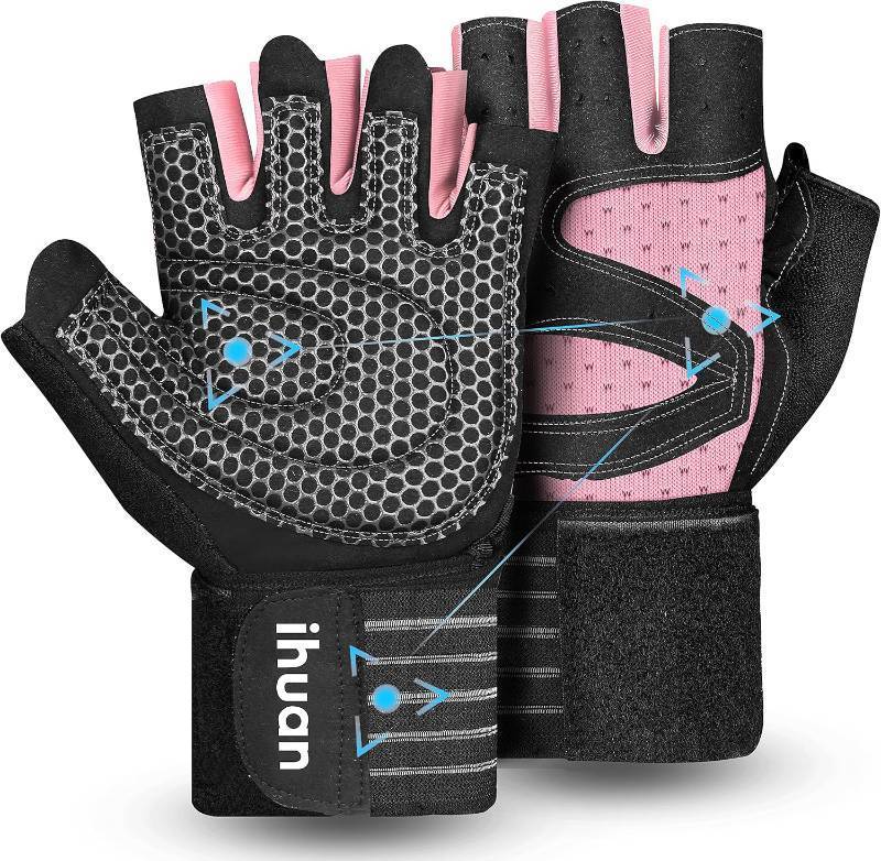 lot 2150 image: ihuan Ventilated Weight Lifting Gym Gloves with Wrist Wrap, Palm Protection XS
