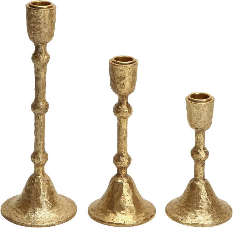 lot 2402 image: NIKKY HOME Gold Hammered Taper Candle Holders Set of 3  Resin Candlesticks