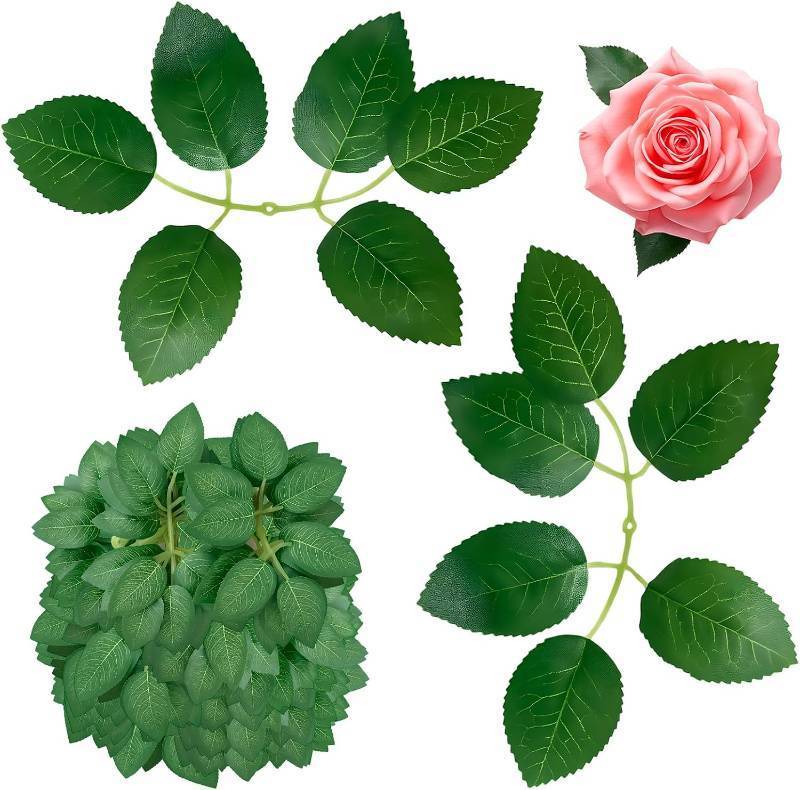 lot 2437 image: 60Pcs Green Leaves for Decoration, Artificial Rose Leaves, Fake Leaves