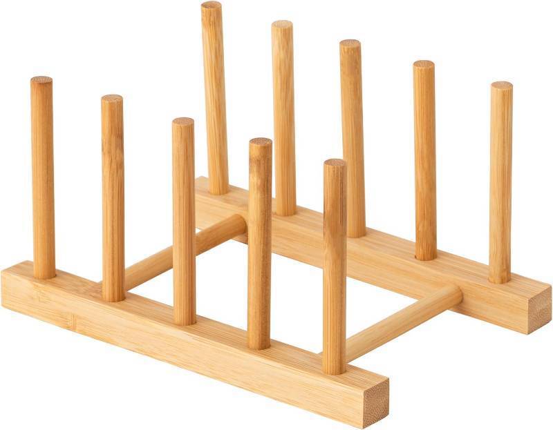lot 2487 image: HBlife Bamboo Dish Plate Bowl Cup Pot Lid Cutting Board Drying Organizer