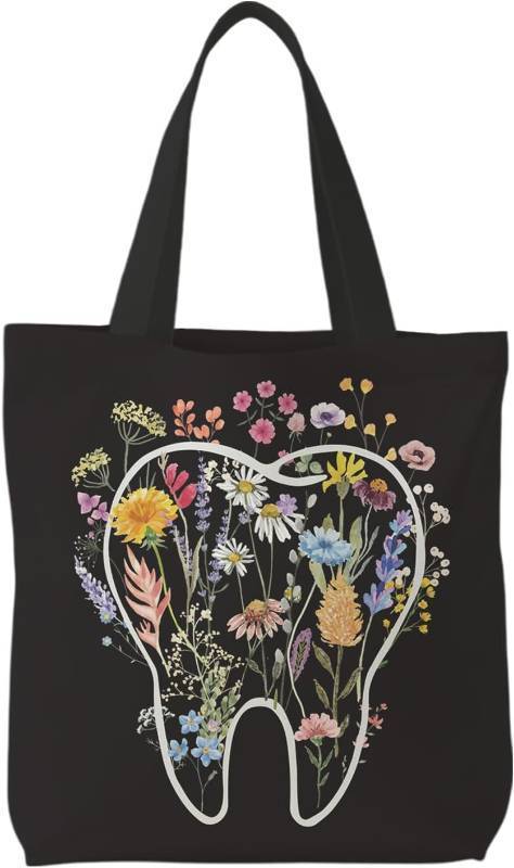 lot 2674 image: Dental Hygienist Gifts Dental Canvas Tote Bag, Reusable Grocery Bags
