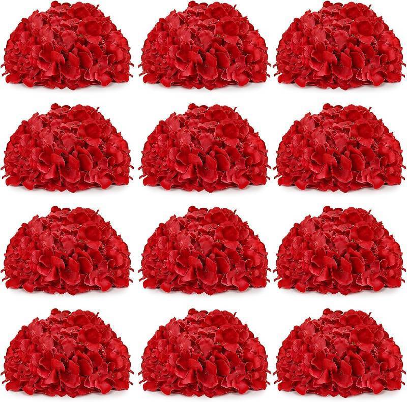 lot 2686 image: Red Hydrangea Centerpiece Balls, 6 pcs, 8-Inch  Silk Kissing Ball