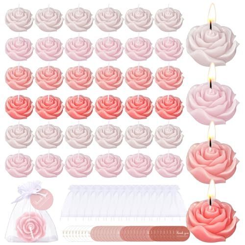 lot 2731 image: Treela Rose Flower Candles, 50-Set Pink Champagne Tealights Wedding Favors