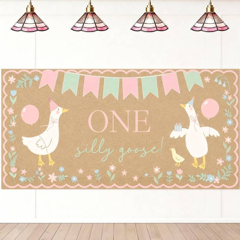 lot 2778 image: One Silly Goose Birthday Banner Decor, 62 x 31 in Kraft Paint Paper Backdrop