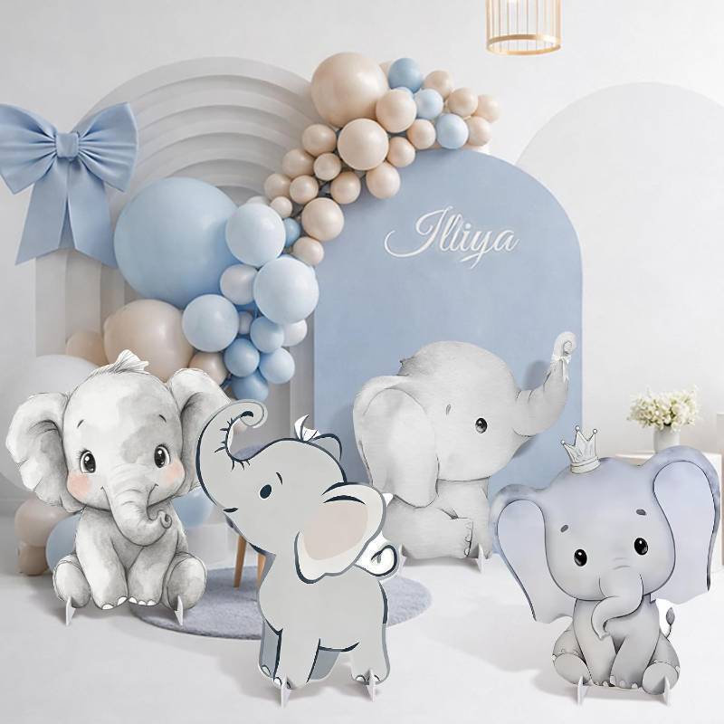 lot 2779 image: 4 Pack Elephant Baby Shower Decorations - Large Cardboard Cutouts, Blue