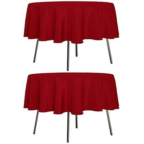 lot 2853 image: sancua 2 Pack Round Tablecloth 60-Inch Red, Washable Polyester Table Cover