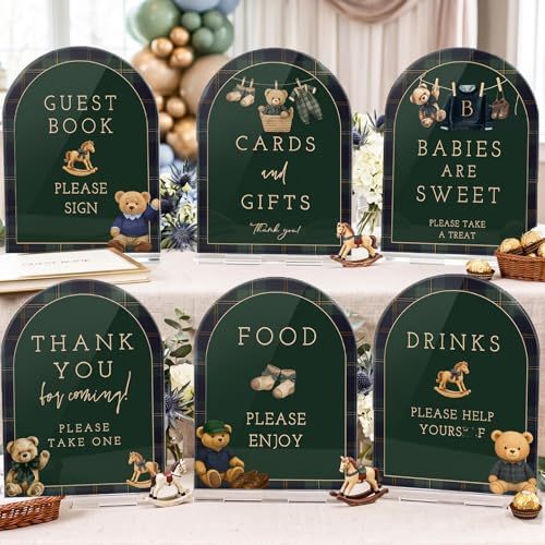lot 2888 image: Vercraft 6 Pcs Equestrian Bear Baby Shower Decor 6x8 Tartan Acrylic Signs