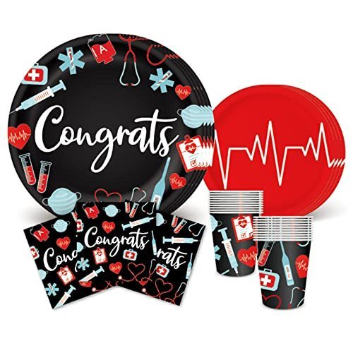 lot 2940 image: Whaline 125Pcs Nurse Graduation Party Dinnerware Set   50 Plates 50 Napkins