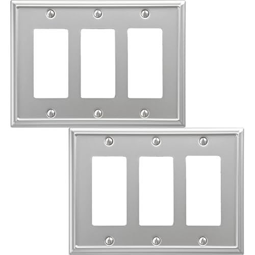lot 3018 image: OKAWYC Triple Decorator Light Switch Cover Aria Metal Wall Plate, 2-Pack