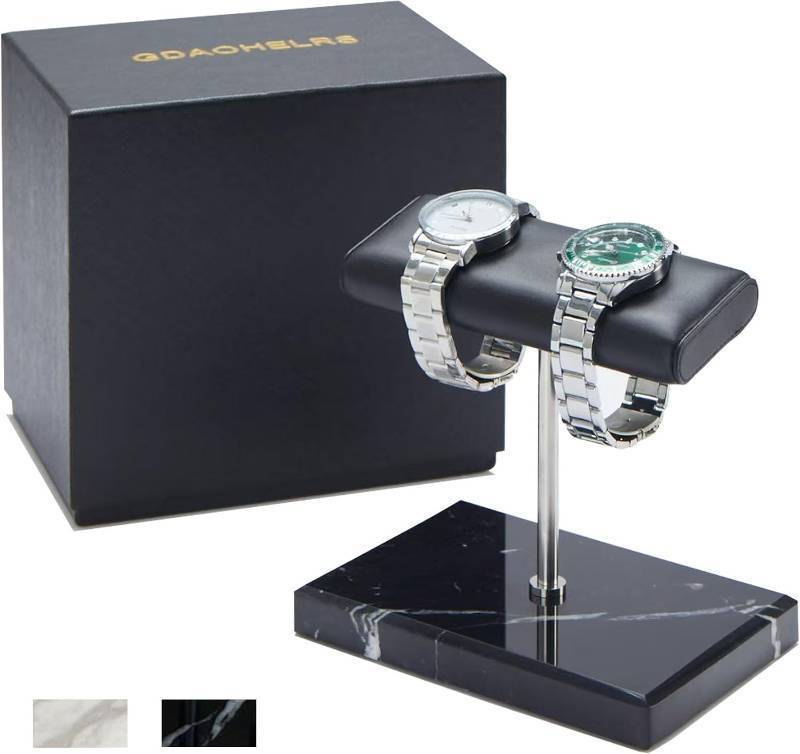 lot 1744 image: Mens Handcrafted Watch Display Stand with Marble Base (Black)