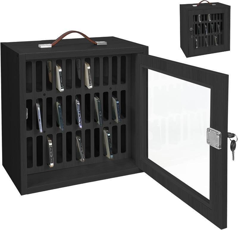 lot 1794 image: Cell Phone Locker 33 Slots, Classroom Holder, Locker Box with Handle, Black