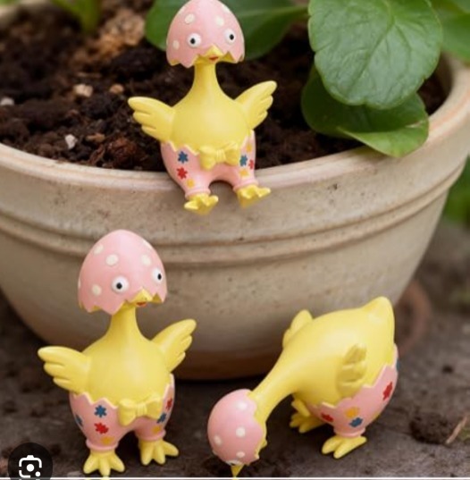 lot 1968 image: Adorable Funny 3pc Rope Leg Fuzzy Chick Figurines